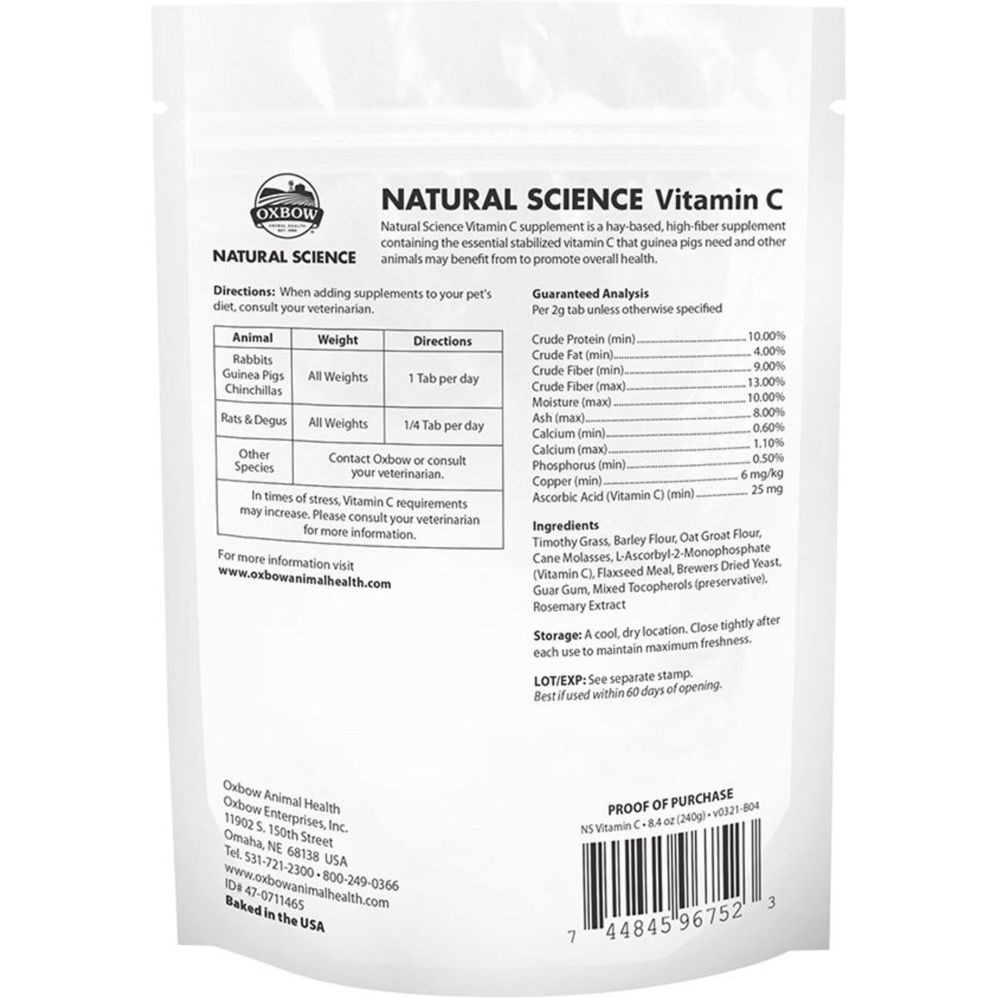 Oxbow Natural Science Vitamin C Supplement for Small Animals